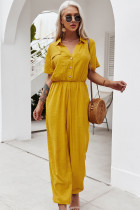 Summer Casual Solid Button Up Loose Jumpsuit