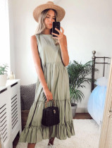 Summer Casual Solid Sleeveless Ruffles Long Dress