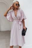 Spring Elegant Solid Lace Patch Long Dress with Wide Sleeves