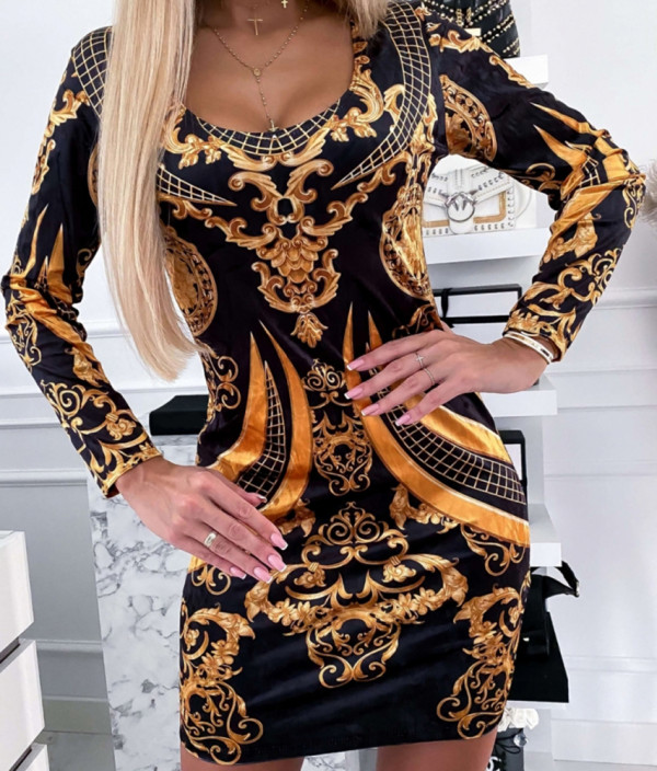 Spring Gold and Black Retro Mini Dress