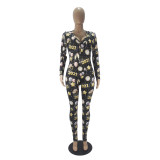 2021 New Year Party Print Patch Butt Onesie Pajama Jumpsuit