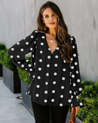 Spring Polka Print V-Neck Loose Blouse