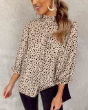 Spring Dot Print Turtleneck Loose Blouse with 3/4 Sleeves