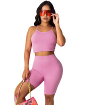 Summer Solid Fitted Halter Crop Top and Shorts Set