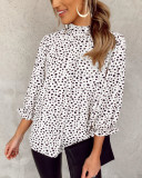 Spring Dot Print Turtleneck Loose Blouse with 3/4 Sleeves