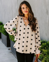 Spring Polka Print V-Neck Loose Blouse