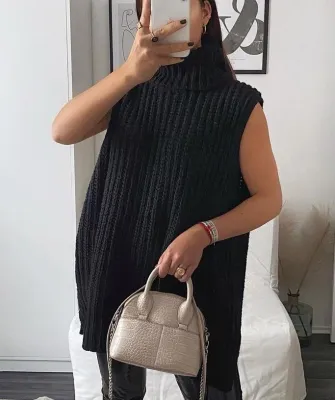 Winter Turndown Collar Sleeveless Long Loose Sweater