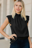 Summer Elegant Turtleneck Solid Blouse with Ruffle Cuffs
