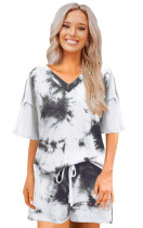 Summer Tie Dye V-Neck Shirt and Shorts Pajama Set