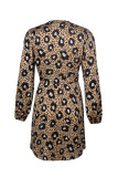 Spring Casual Leopard Print Wrapped Short Dress