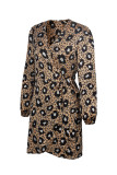 Spring Casual Leopard Print Wrapped Short Dress