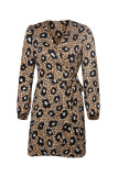 Spring Casual Leopard Print Wrapped Short Dress