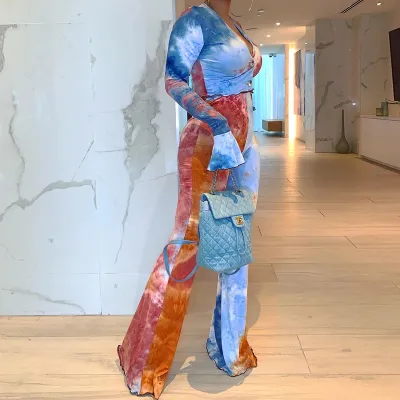 Spring Party Formal Tie Dye Shirt and Pants Matching Set