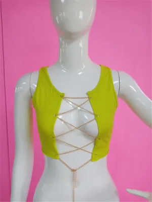 Party Sexy Chains Lace Up Tank Top