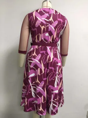 Plus Size Spring Print Mature Decent Dress