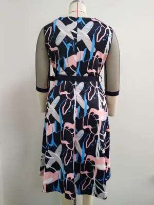 Plus Size Spring Print Mature Decent Dress