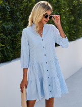 Summer Casual Button Up A-line Plaid Dress