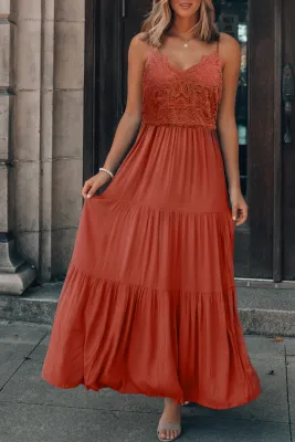 Summer Formal Lace Upper Strap Long Plain Dress