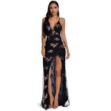 Summer High Cut Sequins Strap Long Evening Dress