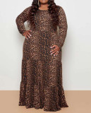 Plus Size Spring Leopard Long Maxi Dress