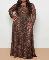 Plus Size Spring Leopard Long Maxi Dress