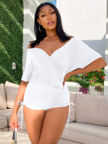 Summer Casual Solid Wrapped Ruch Rompers
