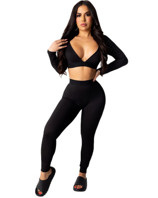 Party Solid Sexy Bodycon Crop Top and Pants Set