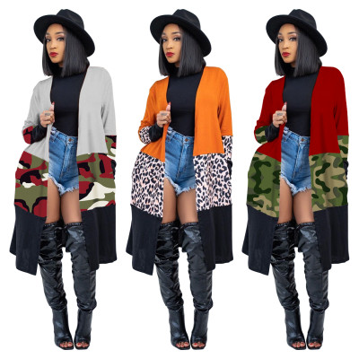 Spring Camou Print Contrast Long Cardigans