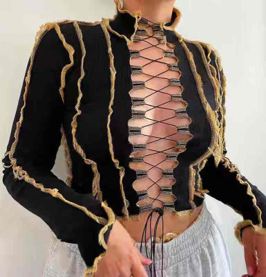 Spring Party Sexy Lace Up Knitting Crop Top