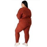 Plus Size Winter Knitting Top and Pants Set
