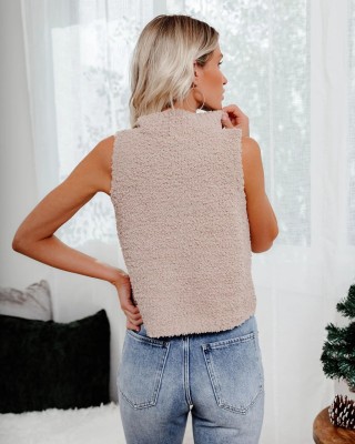 Spring Knitting Turtleneck Sleeveless Top