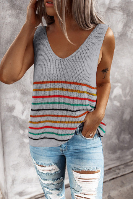 Summer Knitting Stripes V-Neck Tank Top