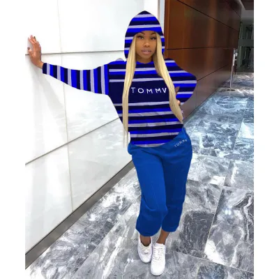 Spring Letter Print Stripes Shirt and Sweatpants Set