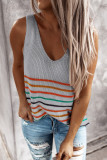 Summer Knitting Stripes V-Neck Tank Top