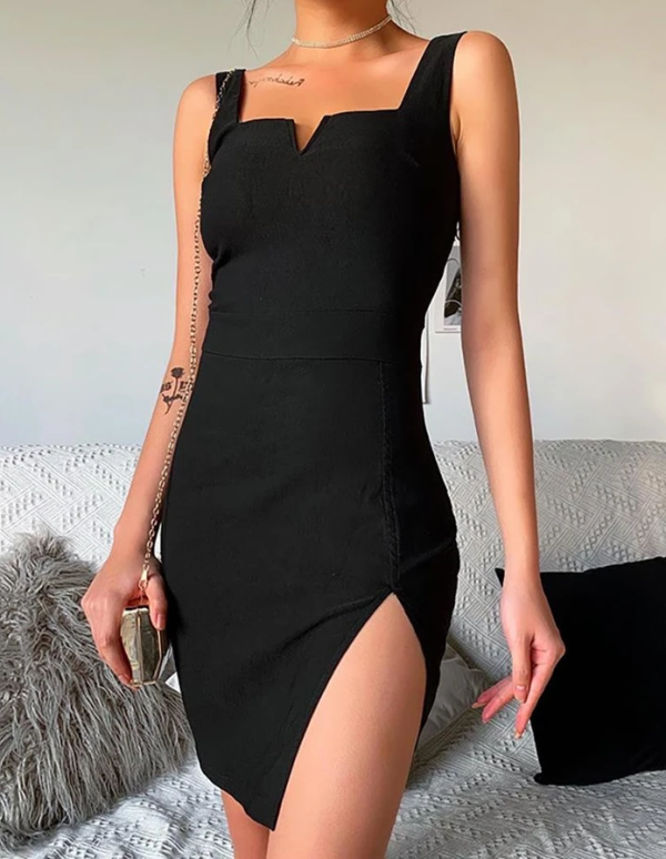 Summer Black Sleeveless Side Slit Party Dress