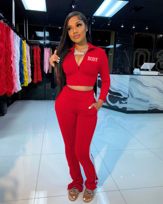 Spring Letter Print Crop Top and Pants Tracksuit