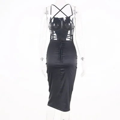 Summer Party Satin Sexy Strap Midi Dress