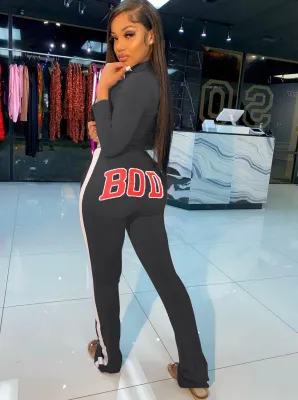 Spring Letter Print Crop Top and Pants Tracksuit