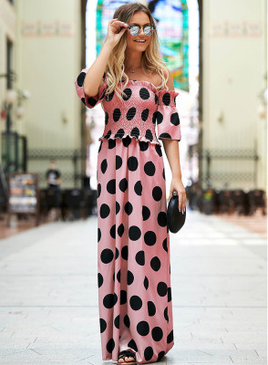 Summer High Waist Strapless Polka Long Dress