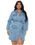 Spring Blue Washed Button Up Denim Dress