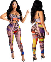 Party Long Sleeve Print Deep-V Cut Out Sexy Jumpsuit