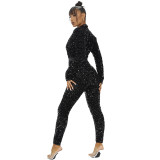 Formal Black Sequins Long Sleeve Deep-V Jumpsuit