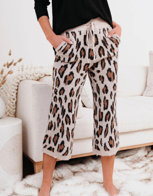 Stay Home Leopard Print Knitting Trousers