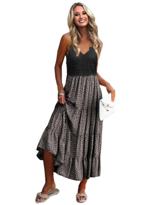 Summer Casual Lace Upper Floral Strap Long Dress