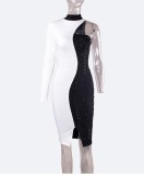 Party White and Black Contrast Dress with Single Sleeve