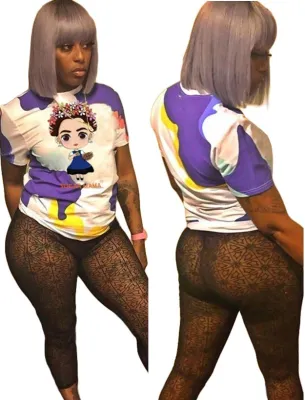 Summer Character Print Colorful O-Neck Shirt