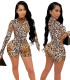 Party Sexy Leopard Print Long Sleeve Bodycon Rompers