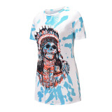 Summer Tie Dye Tongue Print O-Neck Regular Shirt