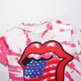 Summer Tie Dye Tongue Print O-Neck Regular Shirt