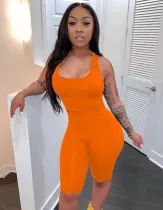 Summer Casual Solid Color Two Piece Bodycon Shorts Set